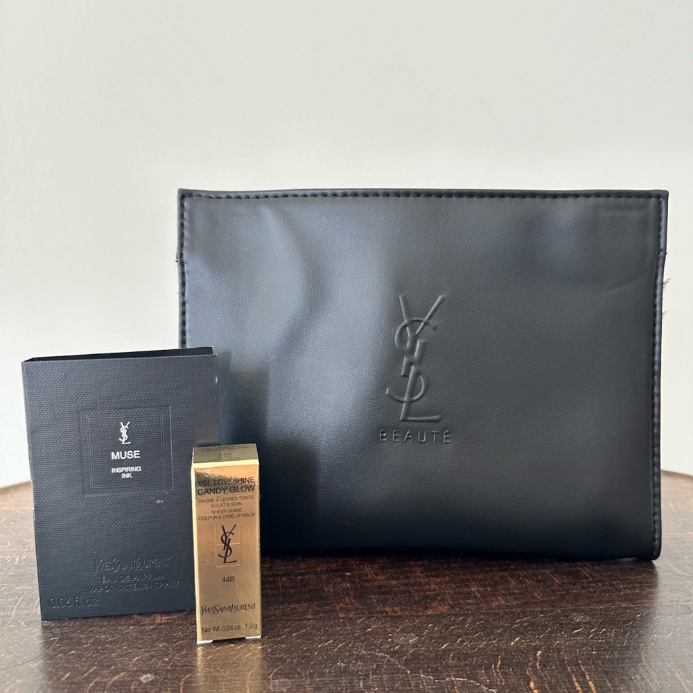 Yves Saint Laurent Black Embossed Leather Cosmetic Pouch